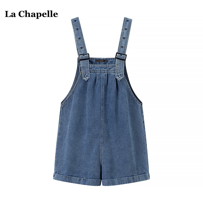 拉夏贝尔/La Chapelle设计感宽松牛仔背带裤女夏季小个子盐系短裤