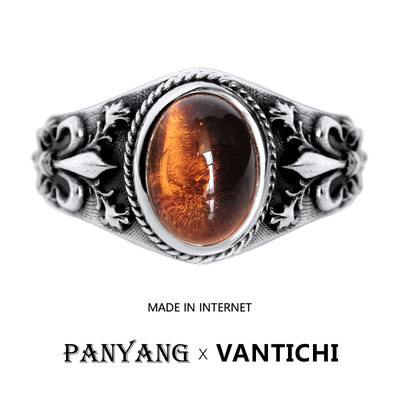 小众复古纯银黄水晶活口戒指尾戒