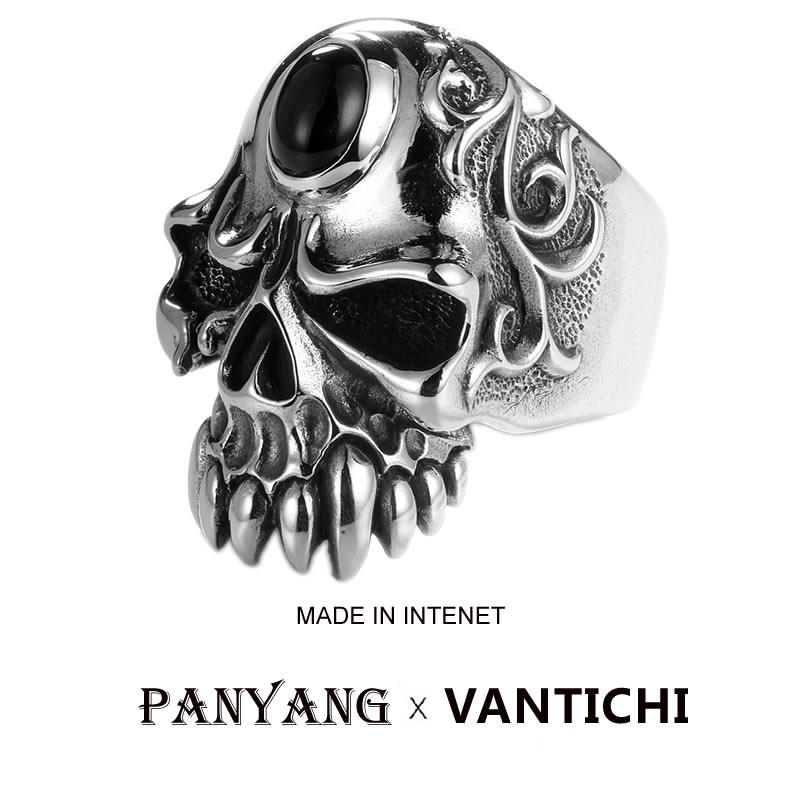 VANTICHI925银骷髅戒指男摇滚个性朋克机车ROCK泰银夸张潮男指环