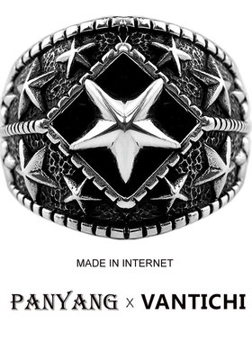 [夜空中闪亮的星银男五角星戒指