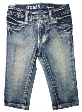 哟呼！GUESS 0-1岁男童水洗蓝全棉微弹牛仔裤长裤34804