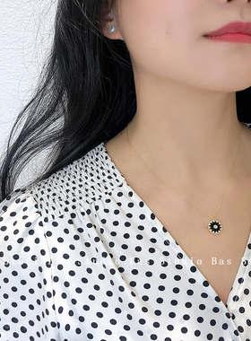 Bas黑色太阳花项链女S925银复古百搭设计感锁骨链2021年新款潮