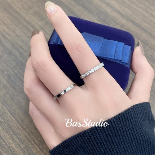BasStudio情侣对戒简约百搭方钻戒指女小众设计感素戒日韩高级ins