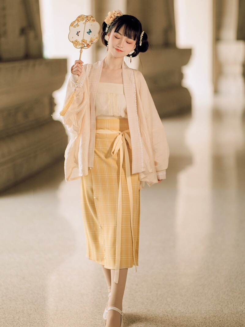 꽃의 여신 이야기 - 건대 여성을 위한 원래 HANFU 송나라 나선형 스커트 중국식 허리 길이 송나라 재킷 여성을 위한 비행기 소매 봄 여름