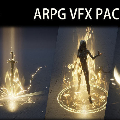 UE5虚幻5.4-5.7 ARPGVFXPack01 金色冲击波盾牌技能魔法特效