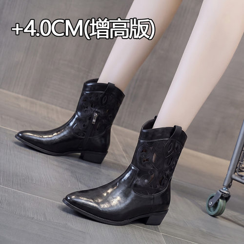 复古西部牛仔靴女2026秋季新款镂空刺绣马丁靴欧美时尚中筒骑士靴