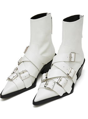 CHINCHIN官方原创设计师鞋履｜尖头饰扣带牛皮短靴