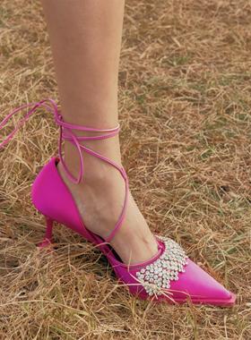 CHINCHIN官方原创设计师鞋履｜林小宅同款钻链装饰细带高跟鞋