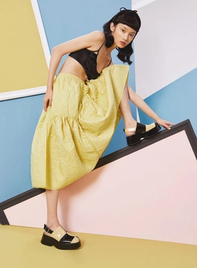 CHINCHIN官方原创设计师鞋履｜齐溪同款棋盘格厚底水台穆勒鞋