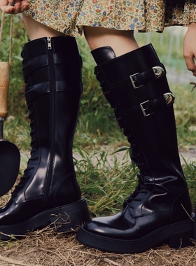 CHINCHIN官方原创设计师鞋履｜赵露思同款抛光牛皮系带及膝靴