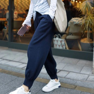 针织羊绒休闲裤 束脚羊毛裤 高腰小脚裤 宽松灯笼裤 带兜 女外穿哈伦裤