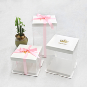 盒 16寸白色皇冠单双层加高芭比透明生日蛋糕包装