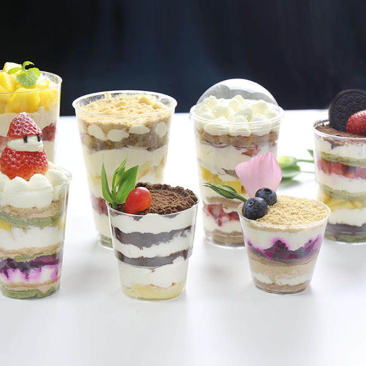 300ml360ml480ml带盖水果杯硬航空杯千层奶油杯蛋糕甜品塑料杯子