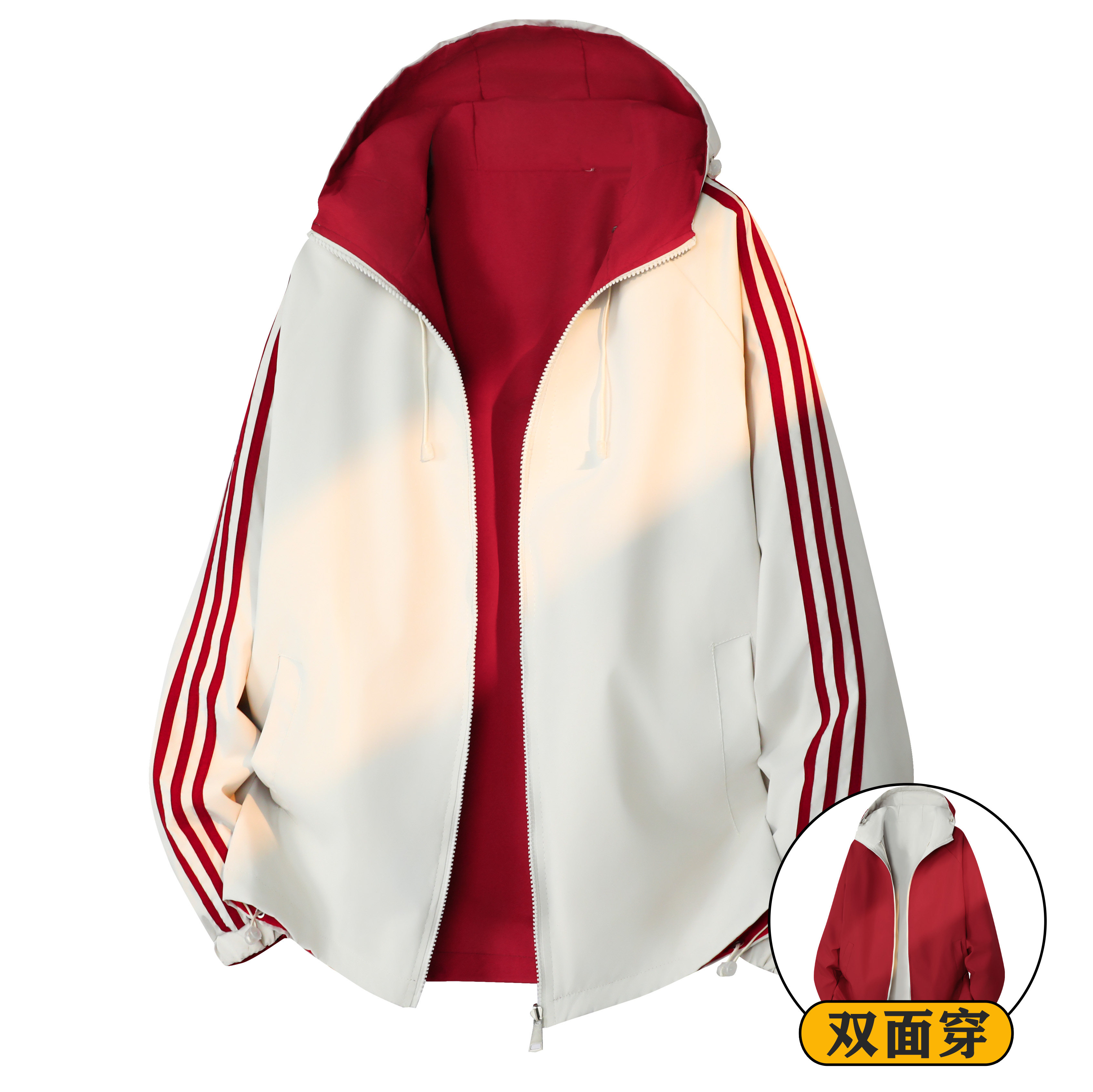 三条杠双面穿单衣冲锋衣外套男女情侣款两面外套风衣休闲运动服
