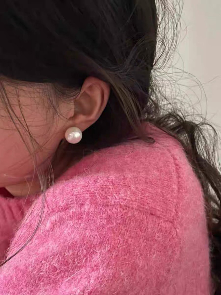 韩代ins博主fever同款复古大颗施华洛珍珠耳环女s925纯银耳钉耳夹