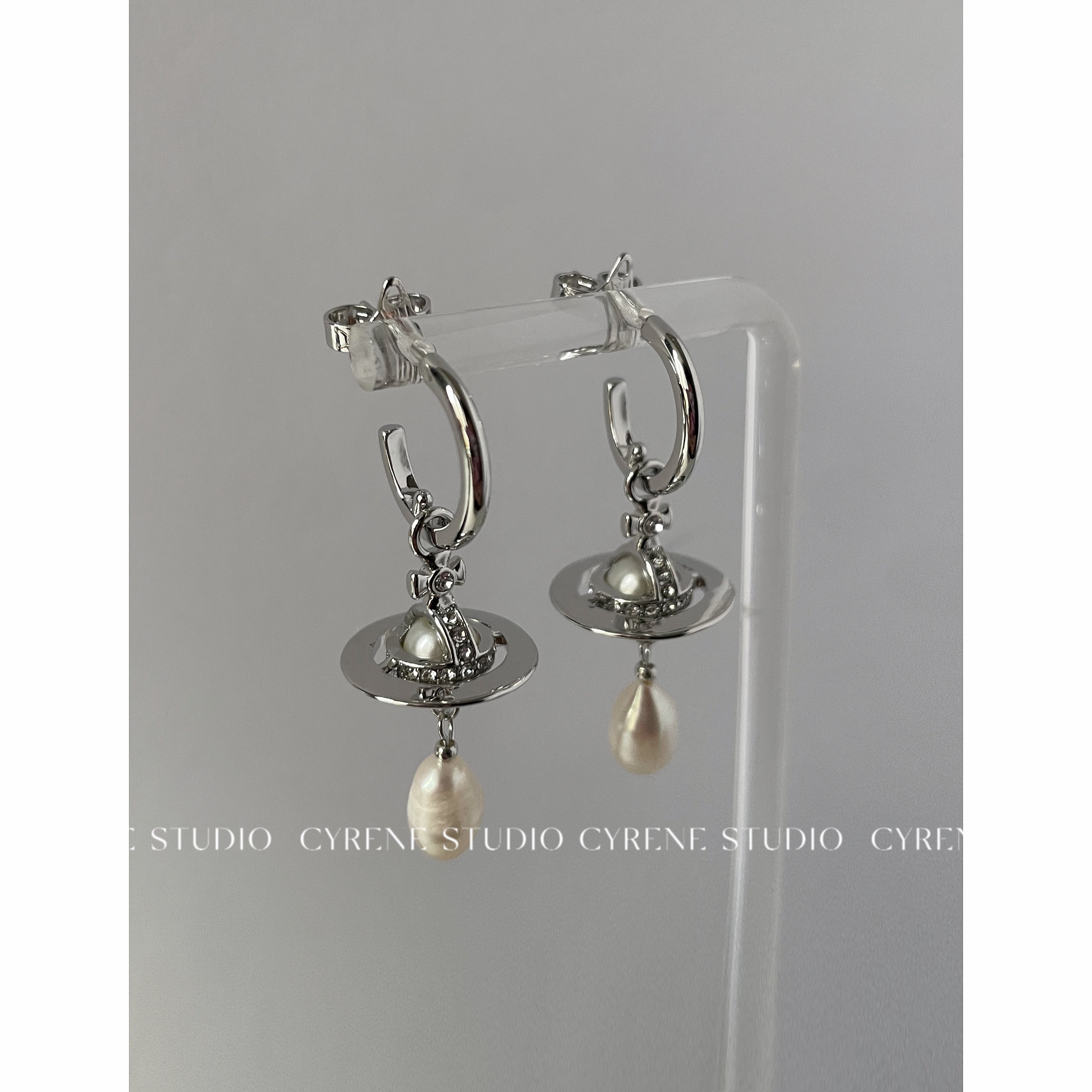 邓为同款土星吊坠淡水珍珠耳环