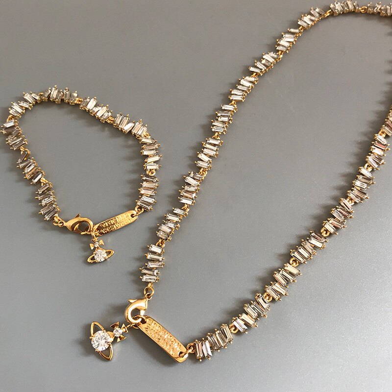 西太后满钻项链锁骨链手链小香金色锆石皓石吊坠欧美小众精致颈链
