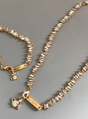 西太后满钻项链锁骨链手链小香金色锆石皓石吊坠欧美小众精致颈链