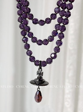 欧美辣妹水晶三层吊坠星球项链立体土星球锁骨项链轻奢小众choker