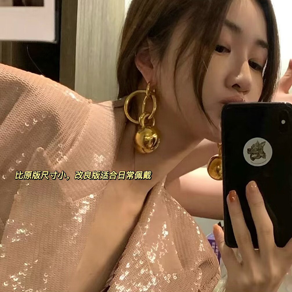欧美金球吊坠耳扣夸张小众女