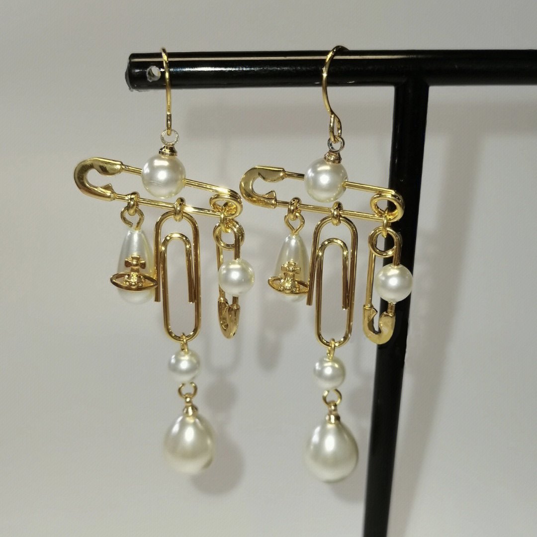 小众设计高级感西太后别针珍珠土星耳环耳钩线简约欧美奢华耳饰女