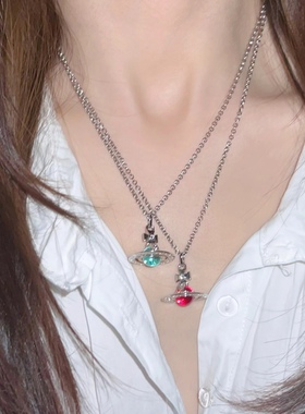 立体星球orb土星立体星球项链飞碟锆石个性小众设计高级感锁骨链