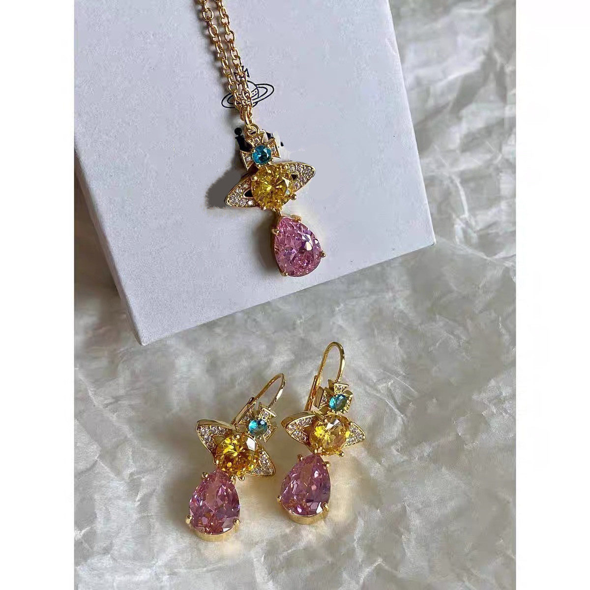 人鱼的眼泪西太后满钻土星锁骨链