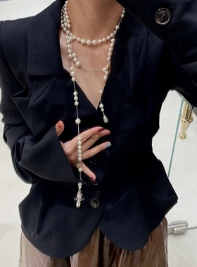 小众多种戴法破碎珍珠项链颈链立体土星同款小香叠戴西太后锁骨链