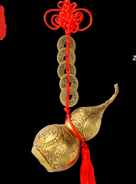 老神仙纯铜八卦葫芦五帝钱挂件