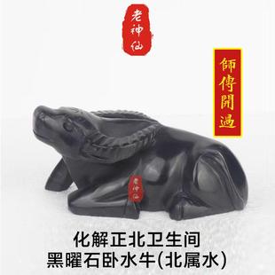 老神仙 化解正北卫生间卧牛黑曜石生肖牛摆件 北方厕所水牛摆件