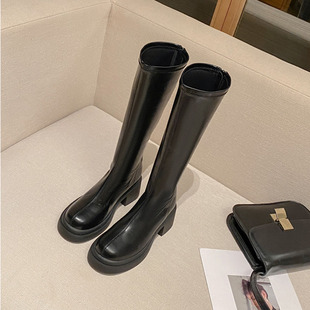 2024秋冬新款小码女鞋31 32 33厚底长筒靴加绒骑士靴小个子高筒靴