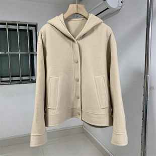 实拍品牌剪标Max2026秋冬季绵羊毛双面呢大衣连帽短外套女