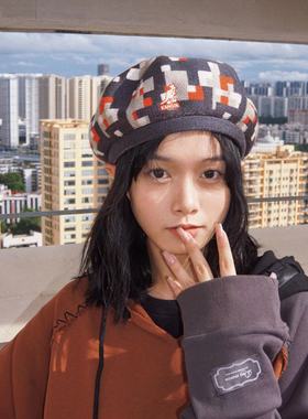Kangol Pixelated Plaid Beret新款格子拼色圣诞风男女贝雷帽