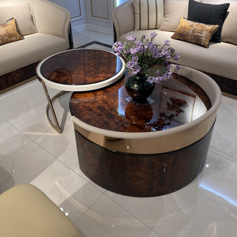 意式轻奢实木茶几大小户型客厅圆茶桌港式会客厅时尚后现代家具