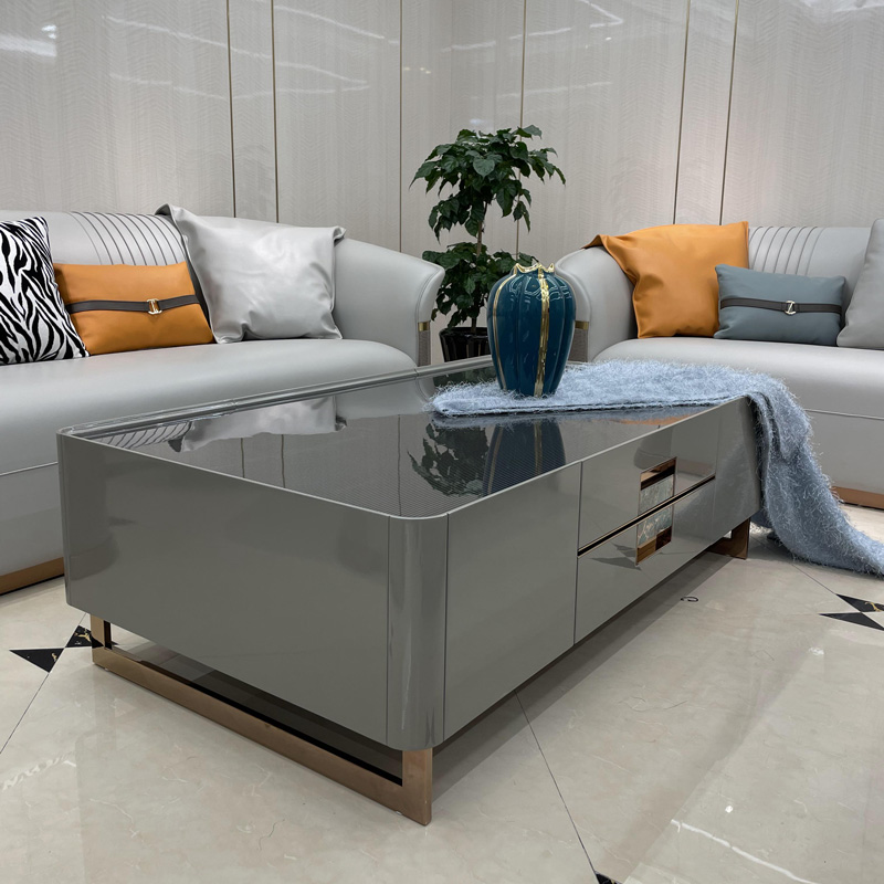 意式极简轻奢客厅沙发茶几会客厅茶桌别墅套房家用镜面烤漆家具