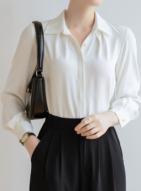 法式长袖白色衬衫女2025秋冬新款通勤职业正装面试内搭正肩上衣