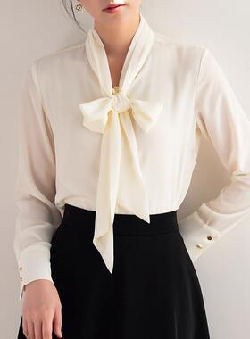 法式蝴蝶结飘带白衬衫女2026春季高级气质设计感小众衬衣别致上衣