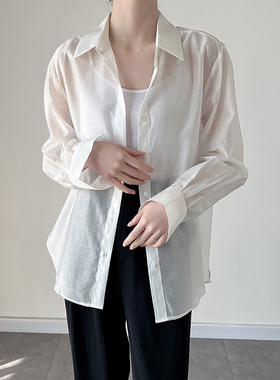 天丝白色防晒衬衫女通勤春夏季2025新款透感薄款宽松小众度假上衣