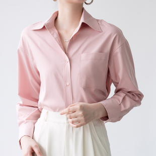 25秋冬基础款 女宽松显瘦垂感不易皱免烫百搭衬衣 简约休闲粉色衬衫