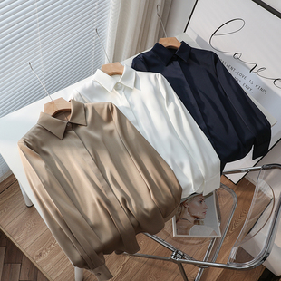 新款 女高级感珠光职业上衣面试衬衣25春季 仿醋酸缎面衬衫 通勤法式