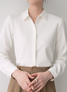 春秋新款厚实缎面职业衬衫女公务员面试花领扣长袖高级感打底正装