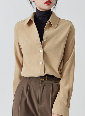 法式叠穿灯芯绒衬衫女春秋设计感小众内搭打底上衣加厚磨毛衬衣