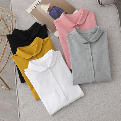 日系通勤弹力针织磨毛纯棉衬衫