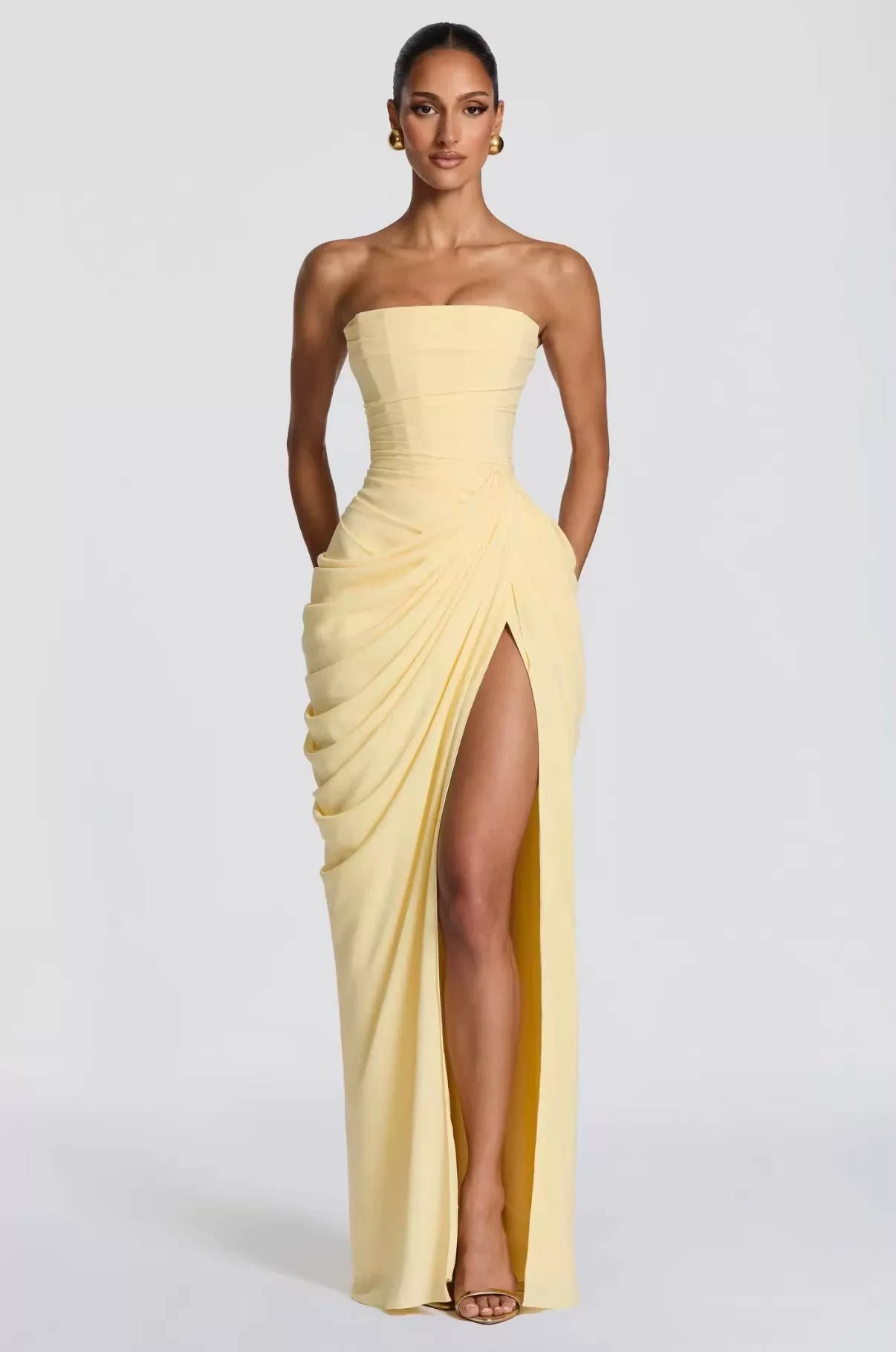 thumbnail for ins Blogger-Inspired Strapless Corset Waist-Slimming High-Slit Figure-Flattering Long Dress, High-End Socialite Evening Gown