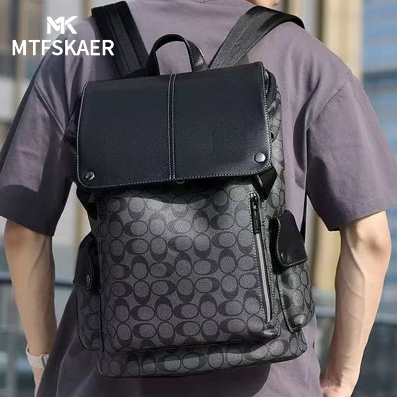 香港MTFSKAER双肩包男士商务真皮双肩背包经典男包电脑旅行书包潮