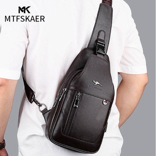 香港MTFSKAER真皮斜挎包男士胸包