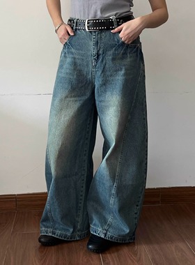 Lifenotes美式复古水洗宽松弯刀牛仔裤男女阔腿高级感香蕉裤潮牌
