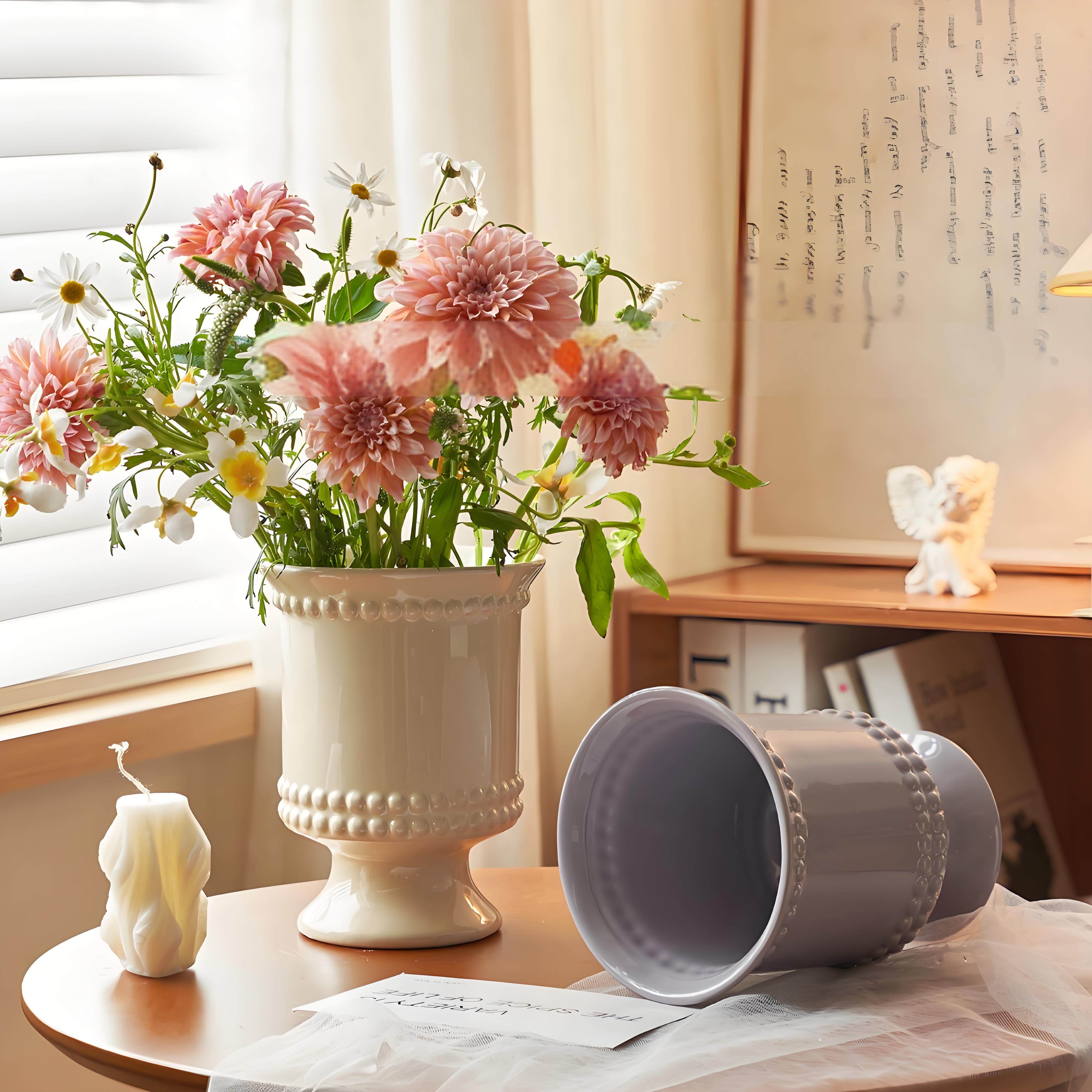 法式高脚陶瓷有孔花盆桌面3.5寸蝴蝶兰文心兰专用套盆陶瓷花瓶,鲜花速递/花卉仿真/绿植园艺,花盆,淘宝优惠券,粉丝福利购,淘宝优惠卷