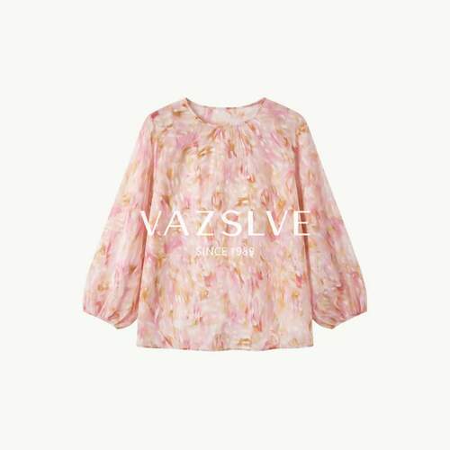 【VAZSLVE/全新奢品】捡漏初梦夏款新款真丝桑蚕丝泡泡袖上衣1259