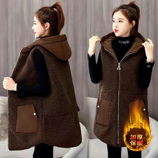 羊羔毛马甲女秋冬2025新款中长款加厚毛绒背心洋气宽松棉马夹外套
